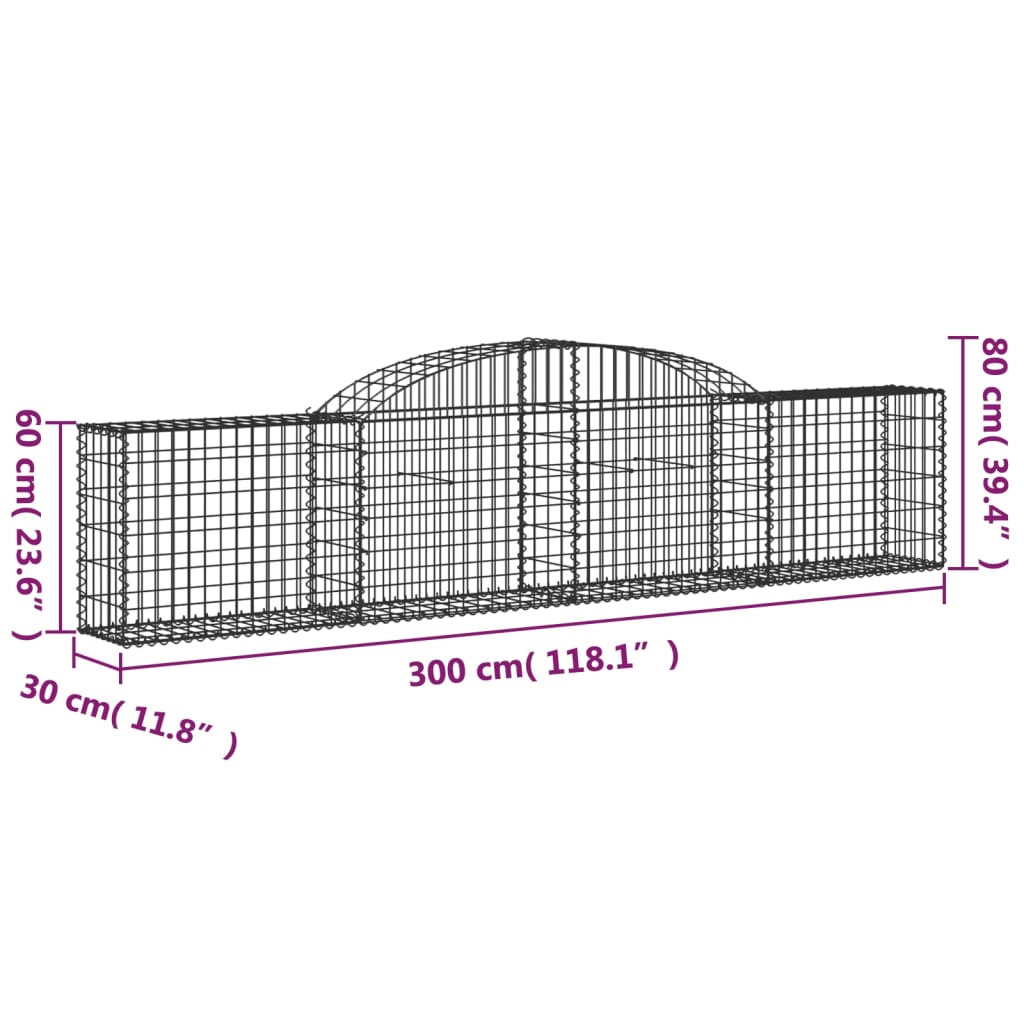 buede gabionkurve 4 stk. 300x30x60/80 cm galvaniseret jern