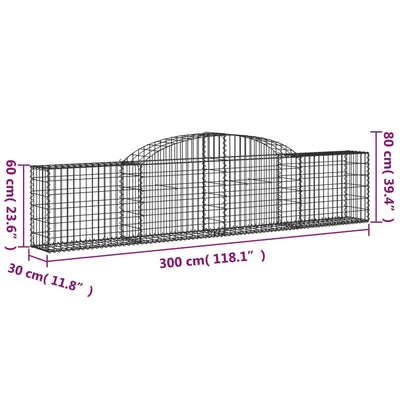 buede gabionkurve 4 stk. 300x30x60/80 cm galvaniseret jern