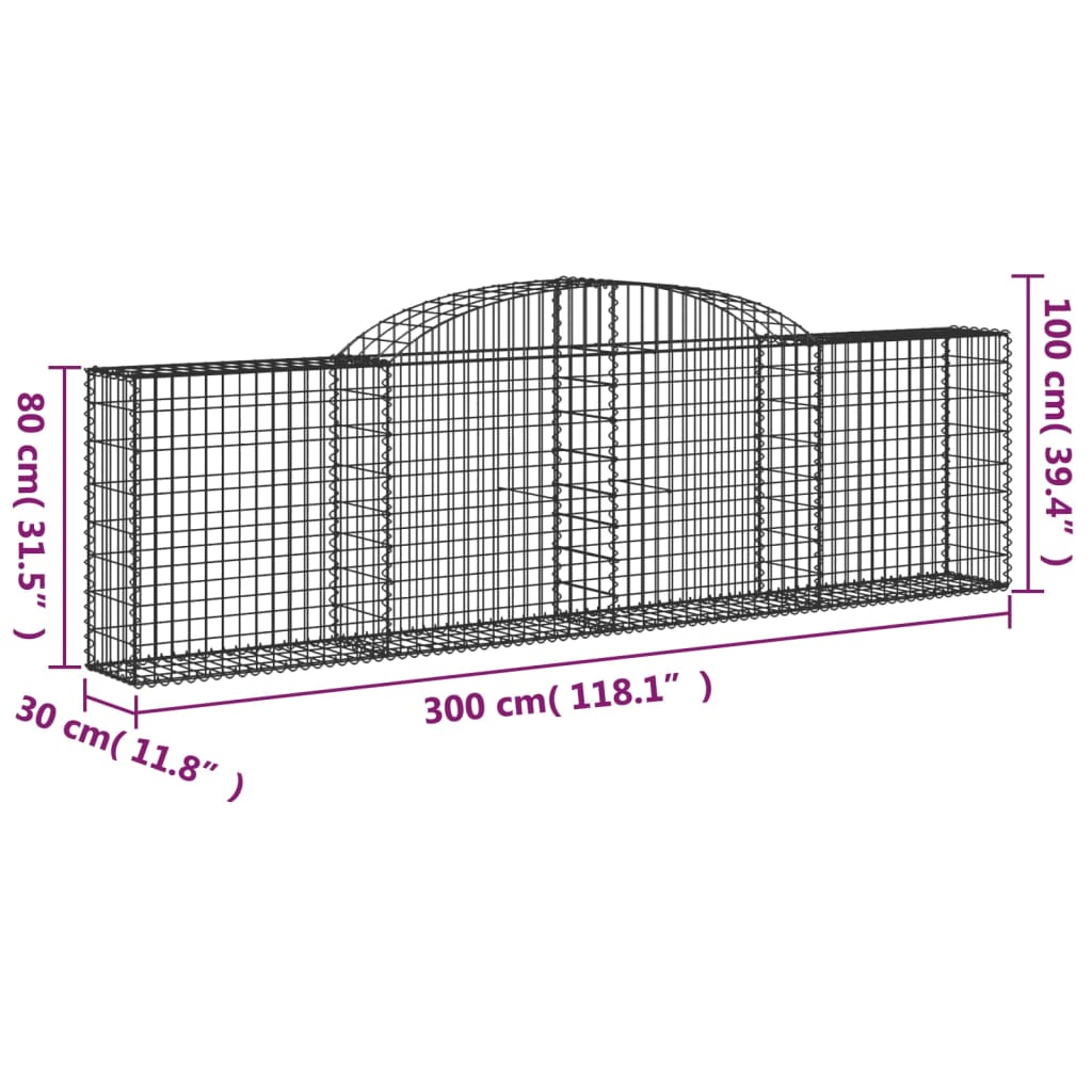 buede gabionkurve 2 stk. 300x30x80/100 cm galvaniseret jern