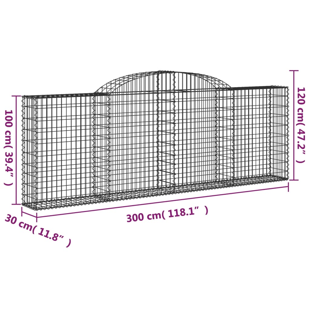 buede gabionkurve 2 stk. 300x30x100/120 cm galvaniseret jern