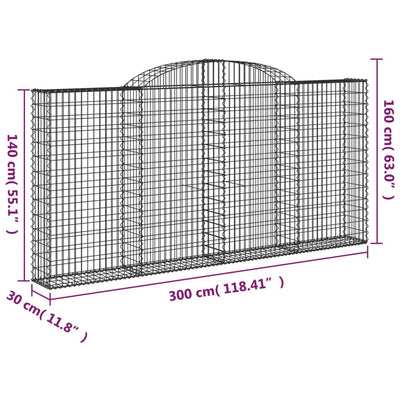 buede gabionkurve 2 stk. 300x30x140/160 cm galvaniseret jern