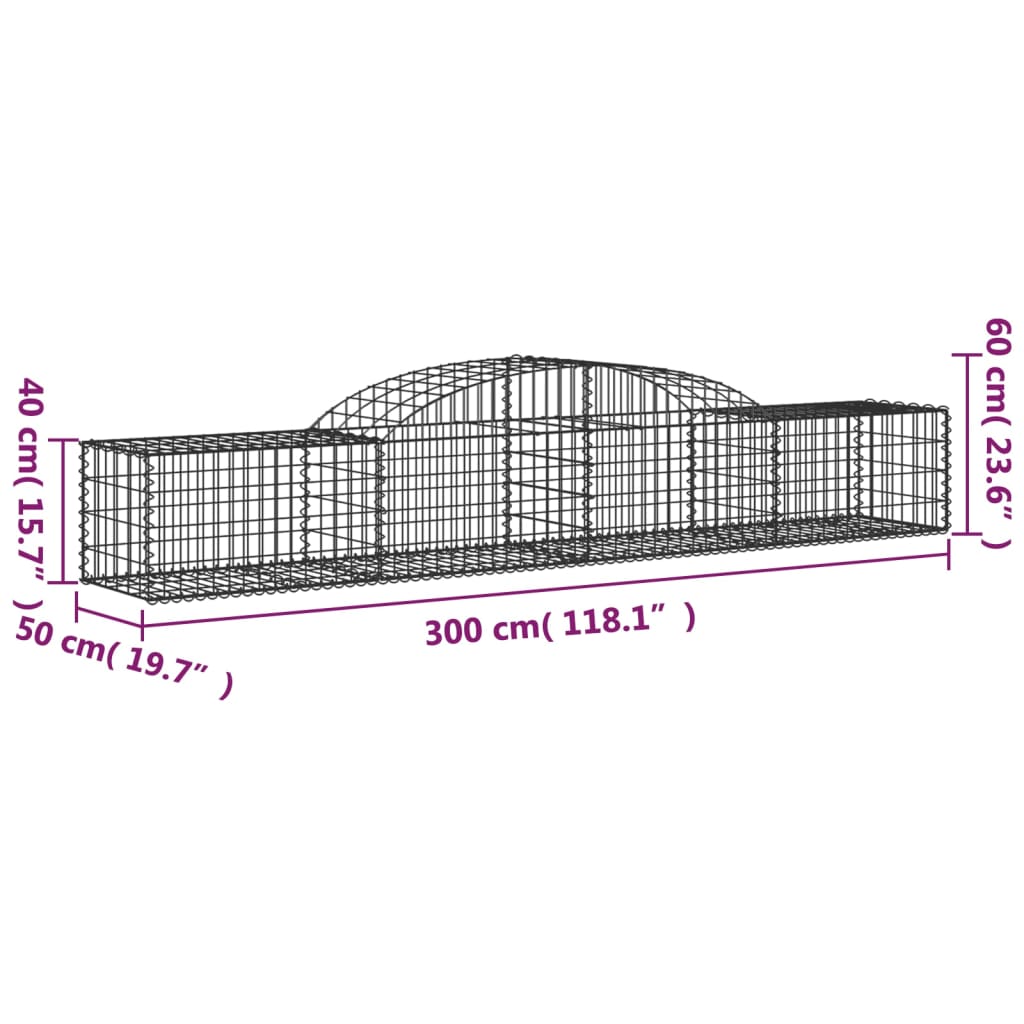 buede gabionkurve 3 stk. 300x50x40/60 cm galvaniseret jern