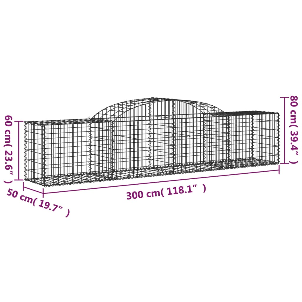 buede gabionkurve 3 stk. 300x50x60/80 cm galvaniseret jern