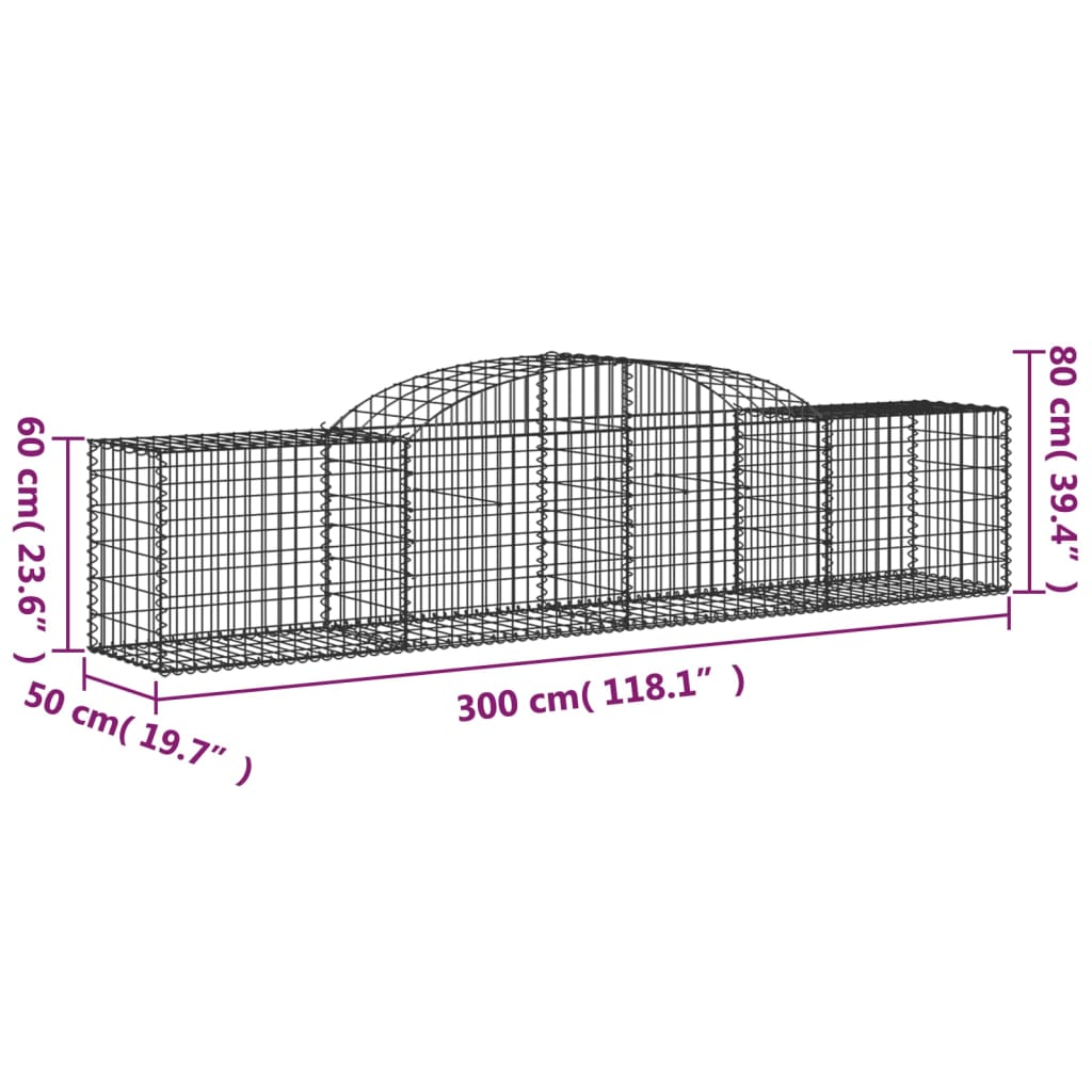 buede gabionkurve 4 stk. 300x50x60/80 cm galvaniseret jern