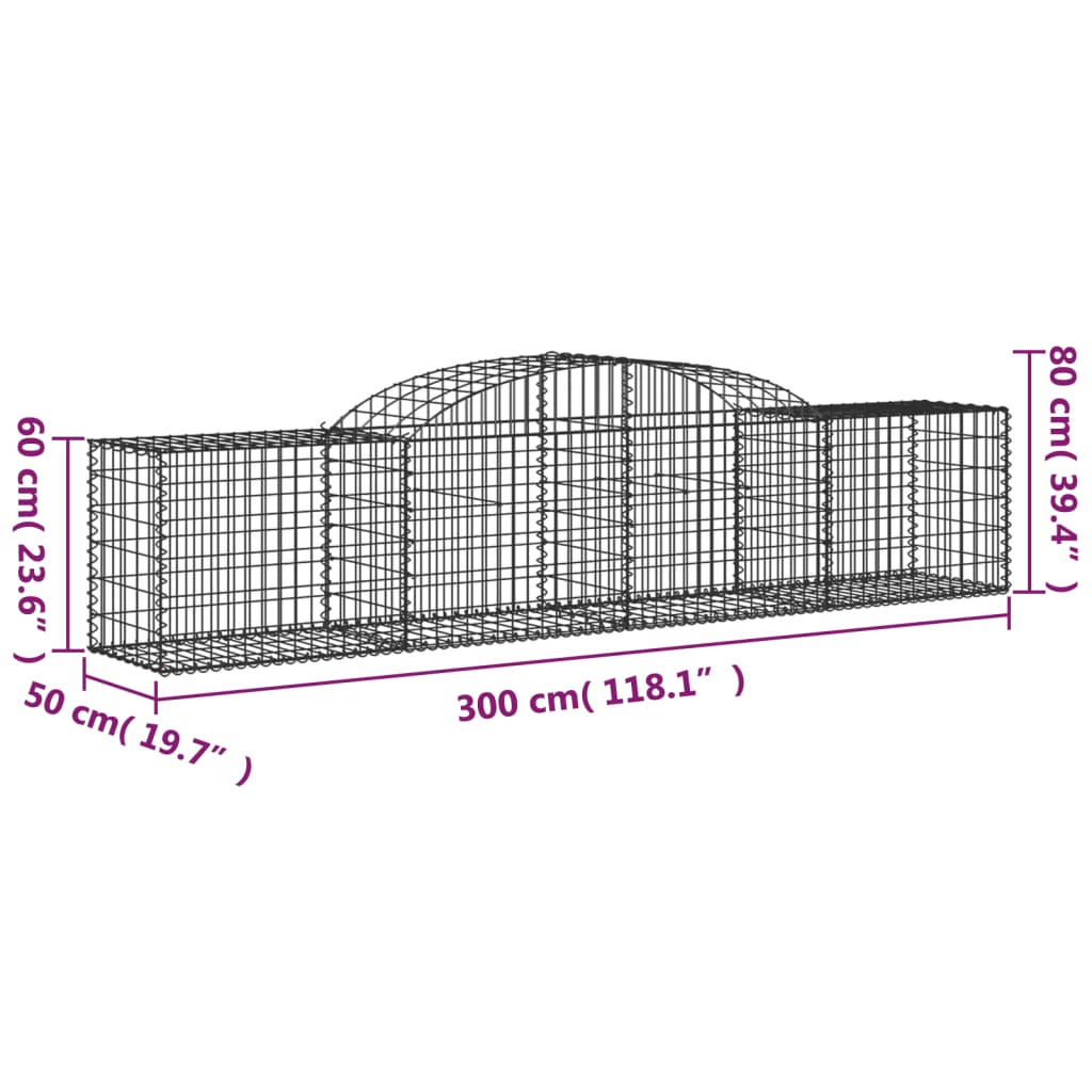 buede gabionkurve 17 stk. 300x50x60/80 cm galvaniseret jern