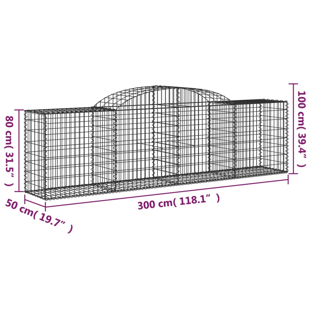 buede gabionkurve 3 stk. 300x50x80/100 cm galvaniseret jern