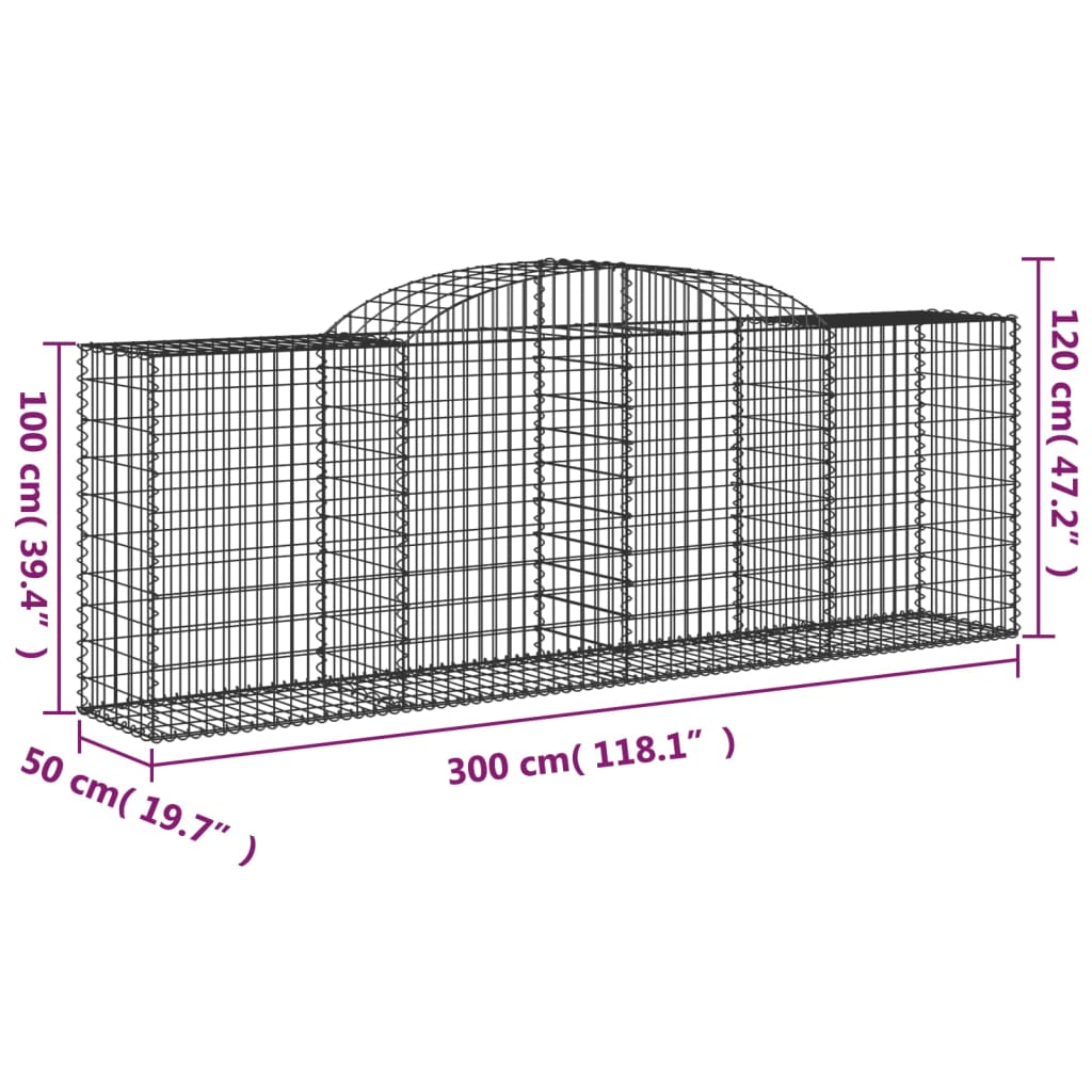 buede gabionkurve 3 stk. 300x50x100/120 cm galvaniseret jern