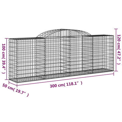 buede gabionkurve 3 stk. 300x50x100/120 cm galvaniseret jern