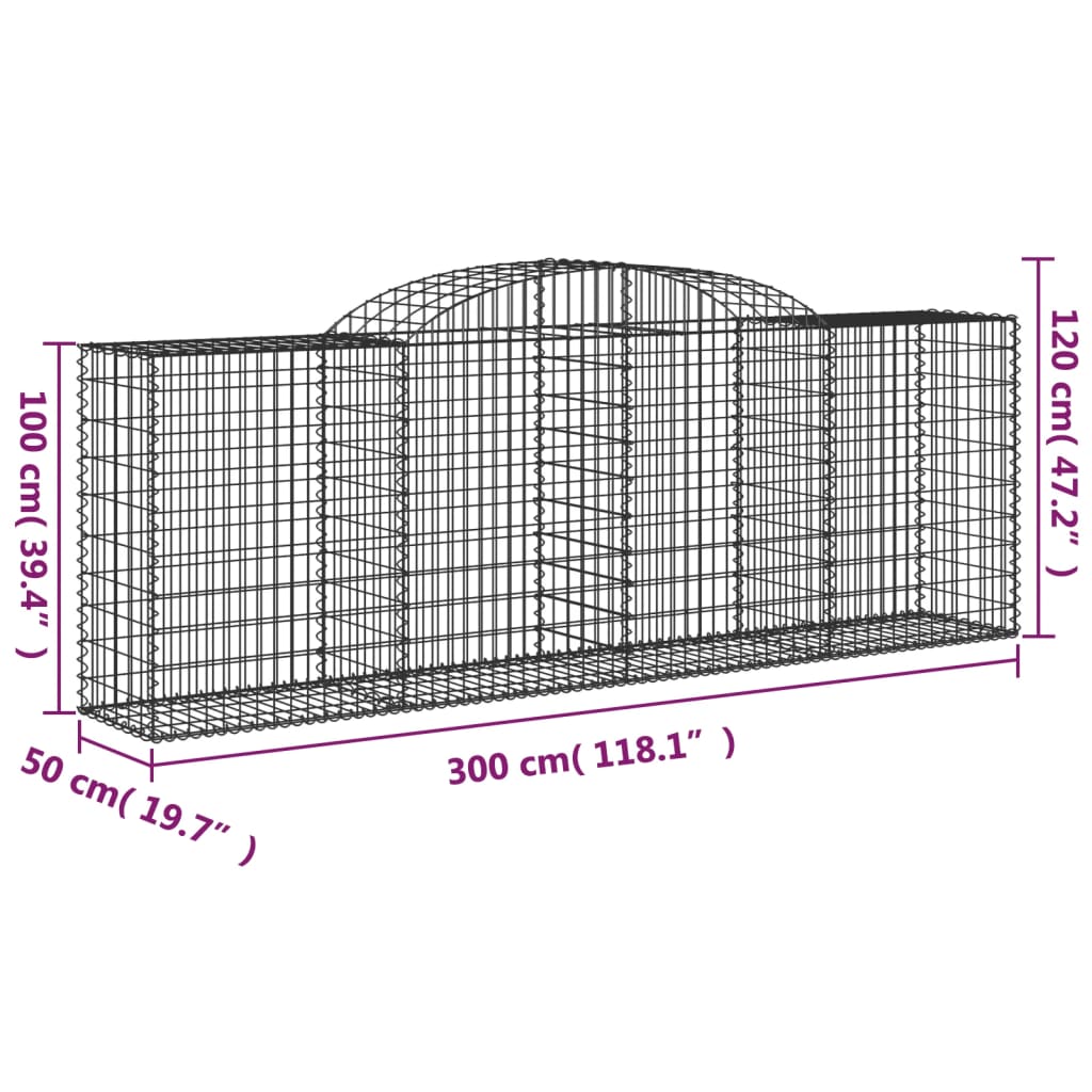 buede gabionkurve 4 stk. 300x50x100/120 cm galvaniseret jern