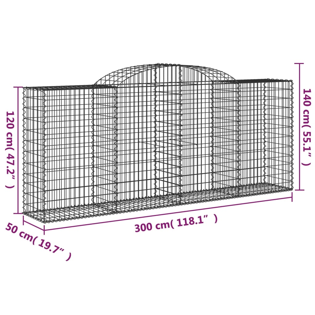 buede gabionkurve 2 stk. 300x50x120/140 cm galvaniseret jern