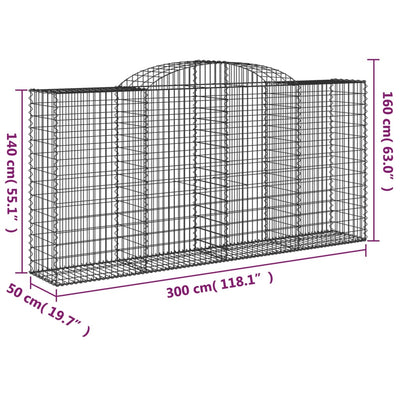 buede gabionkurve 3 stk. 300x50x140/160 cm galvaniseret jern