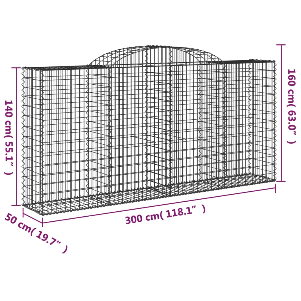 buede gabionkurve 5 stk. 300x50x140/160 cm galvaniseret jern