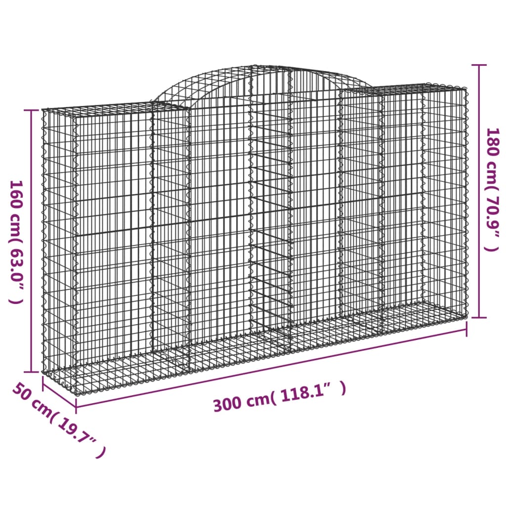 buede gabionkurve 5 stk. 300x50x160/180 cm galvaniseret jern