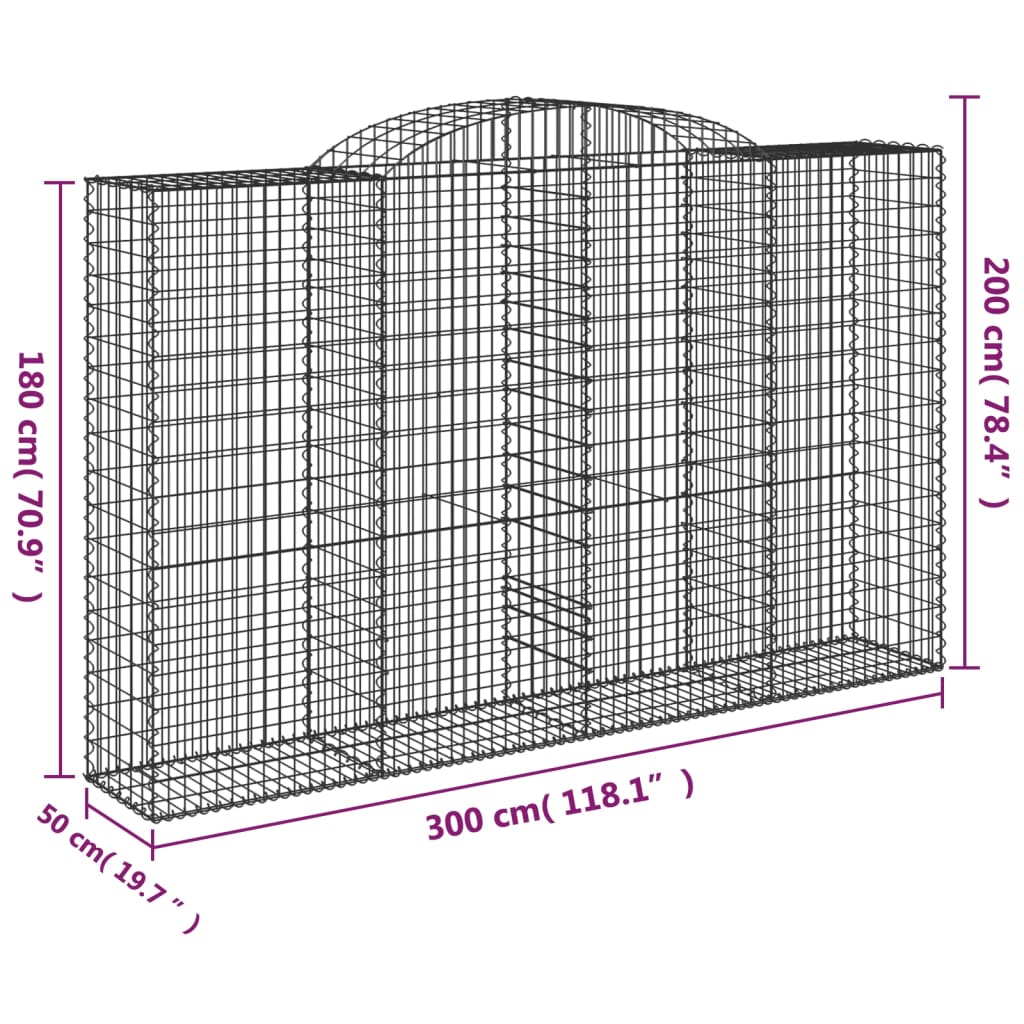 buede gabionkurve 4 stk. 300x50x180/200 cm galvaniseret jern