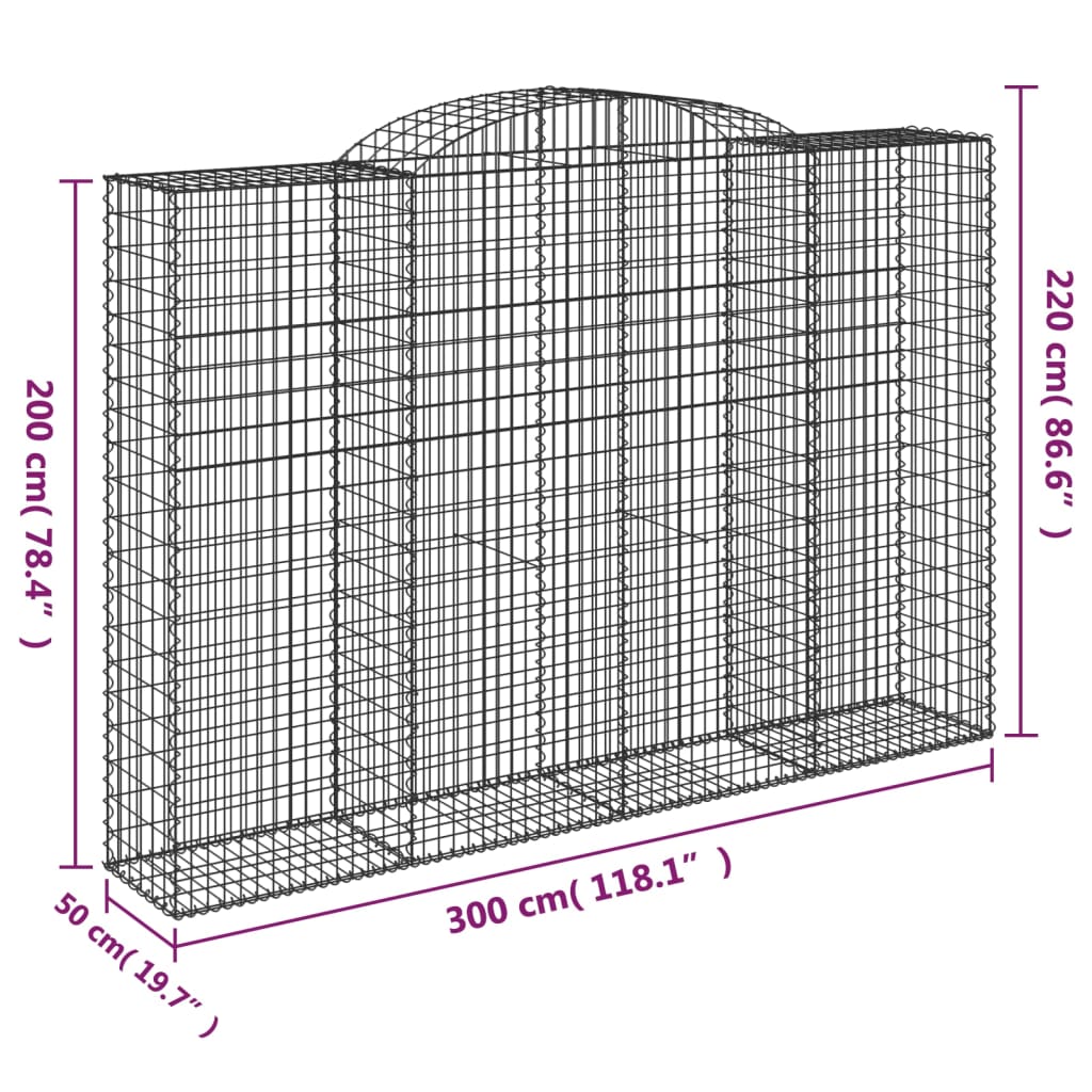 buede gabionkurve 3 stk. 300x50x200/220 cm galvaniseret jern