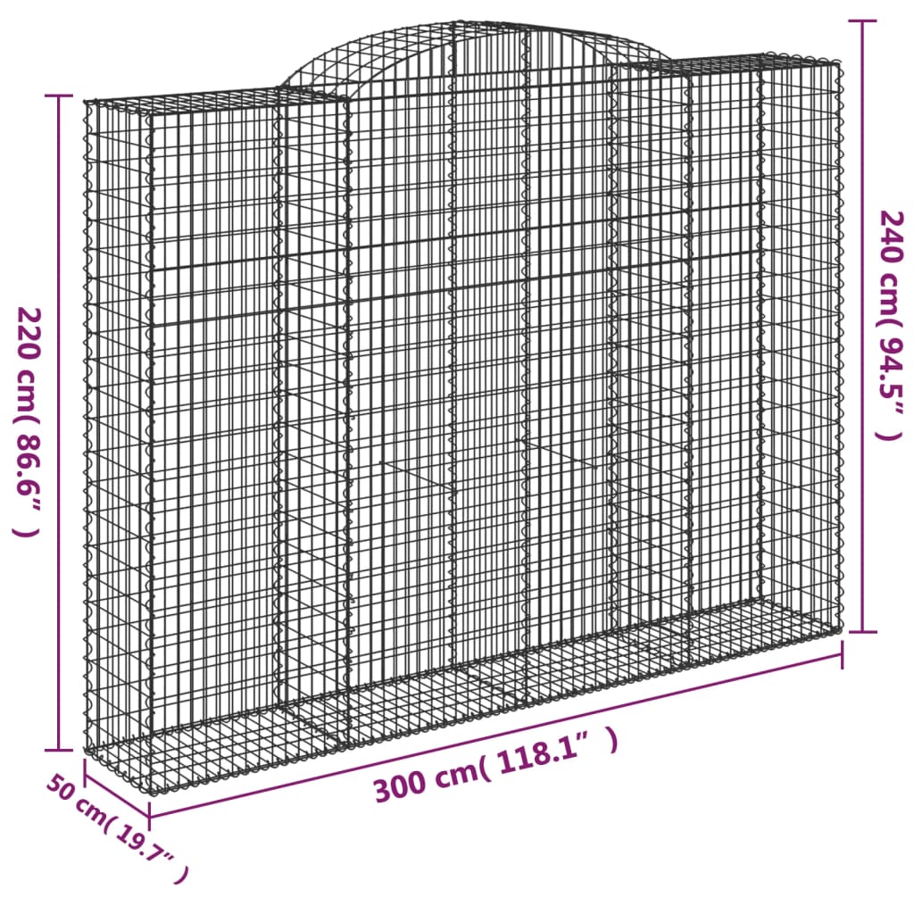 buede gabionkurve 2 stk. 300x50x220/240 cm galvaniseret jern