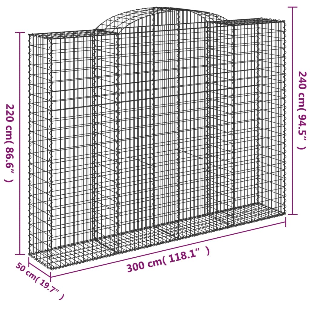 buede gabionkurve 3 stk. 300x50x220/240 cm galvaniseret jern