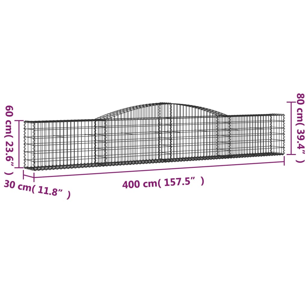 buede gabionkurve 2 stk. 400x30x60/80 cm galvaniseret jern