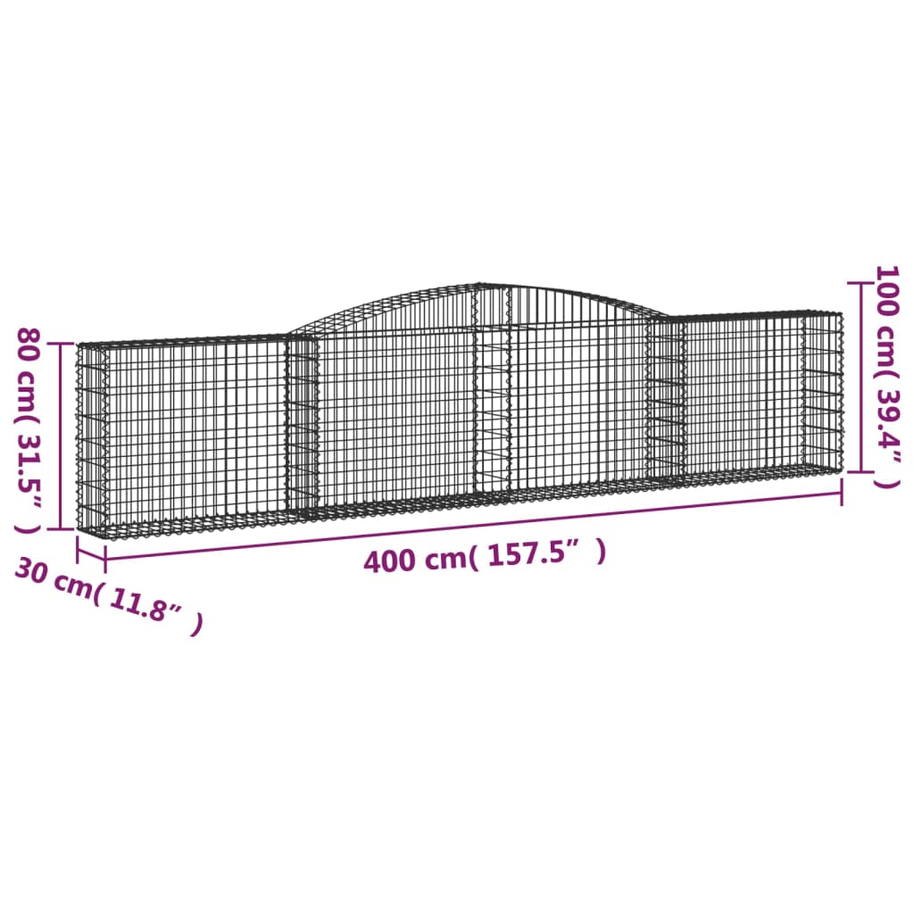 buede gabionkurve 2 stk. 400x30x80/100 cm galvaniseret jern