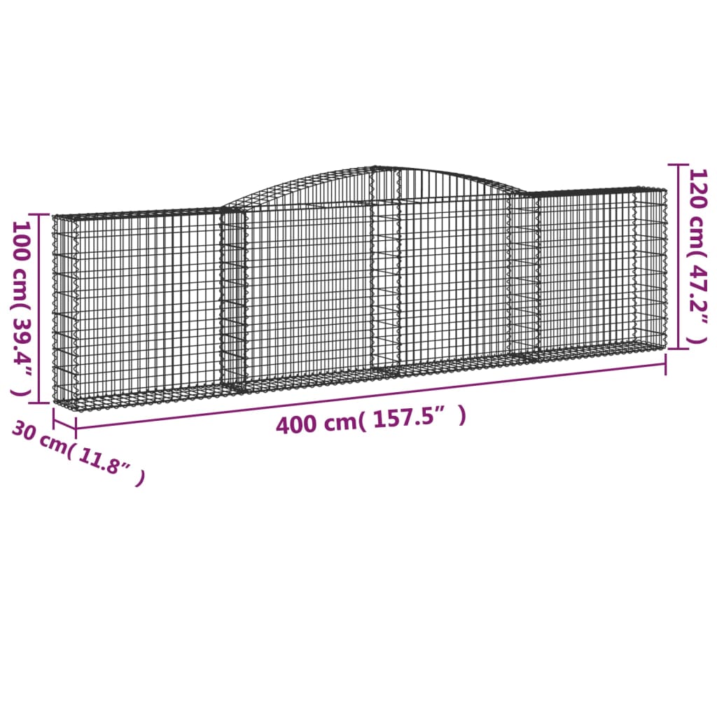 buede gabionkurve 3 stk. 400x30x100/120 cm galvaniseret jern