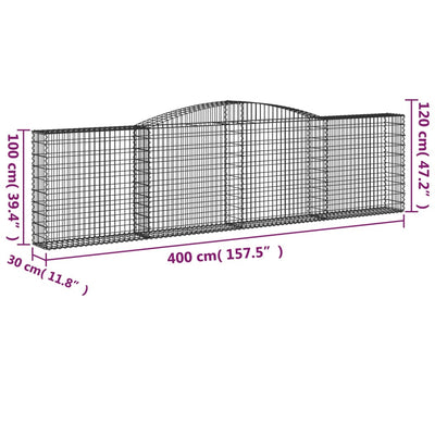 buede gabionkurve 3 stk. 400x30x100/120 cm galvaniseret jern