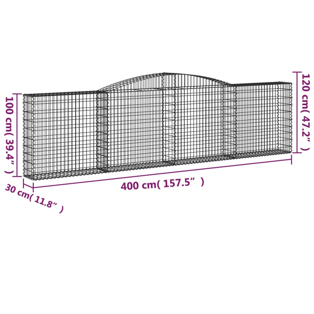 buede gabionkurve 6 stk. 400x30x100/120 cm galvaniseret jern