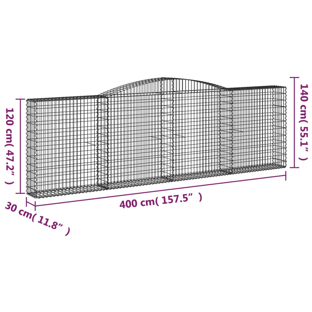 buede gabionkurve 2 stk. 400x30x120/140 cm galvaniseret jern