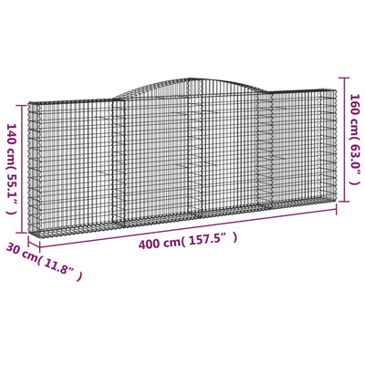 buede gabionkurve 2 stk. 400x30x140/160 cm galvaniseret jern