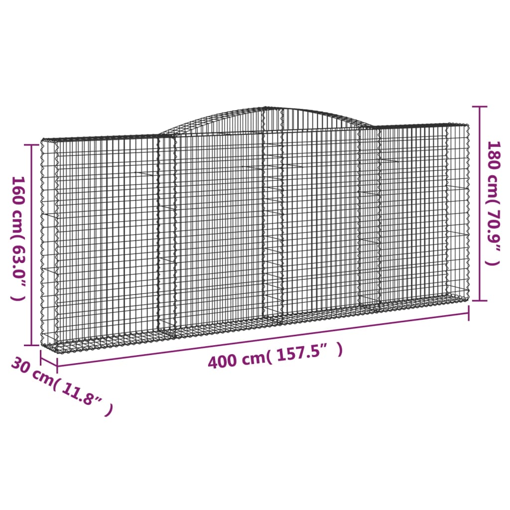 buede gabionkurve 2 stk. 400x30x160/180 cm galvaniseret jern