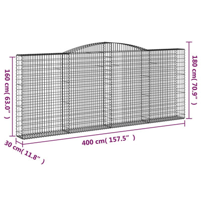 buede gabionkurve 2 stk. 400x30x160/180 cm galvaniseret jern