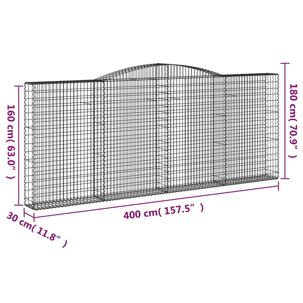 buede gabionkurve 3 stk. 400x30x160/180 cm galvaniseret jern