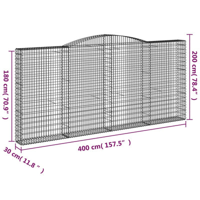 buede gabionkurve 2 stk. 400x30x180/200 cm galvaniseret jern