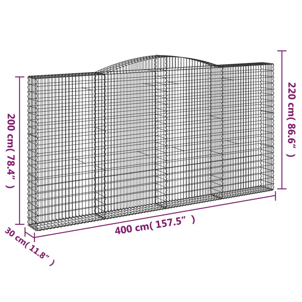 buede gabionkurve 2 stk. 400x30x200/220 cm galvaniseret jern