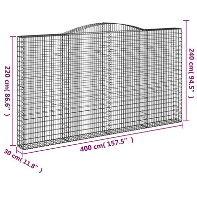 buede gabionkurve 2 stk. 400x30x220/240 cm galvaniseret jern