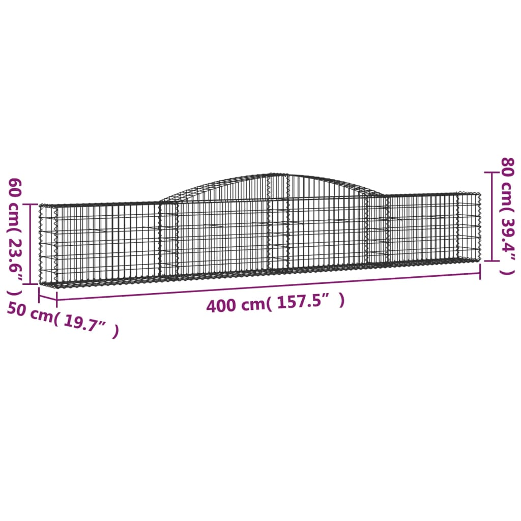 buede gabionkurve 4 stk. 400x50x60/80 cm galvaniseret jern