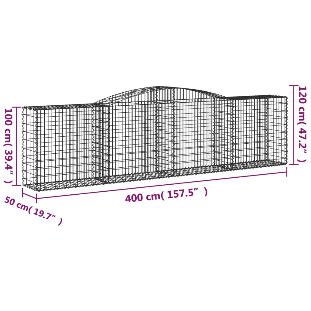 buede gabionkurve 2 stk. 400x50x100/120 cm galvaniseret jern