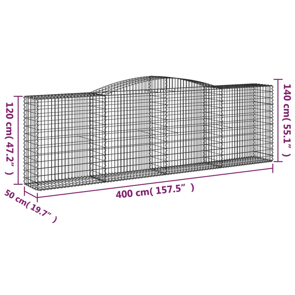 buede gabionkurve 2 stk. 400x50x120/140 cm galvaniseret jern