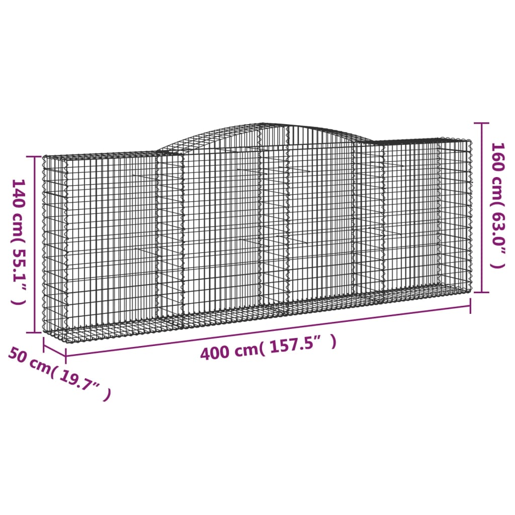 buede gabionkurve 2 stk. 400x50x140/160 cm galvaniseret jern