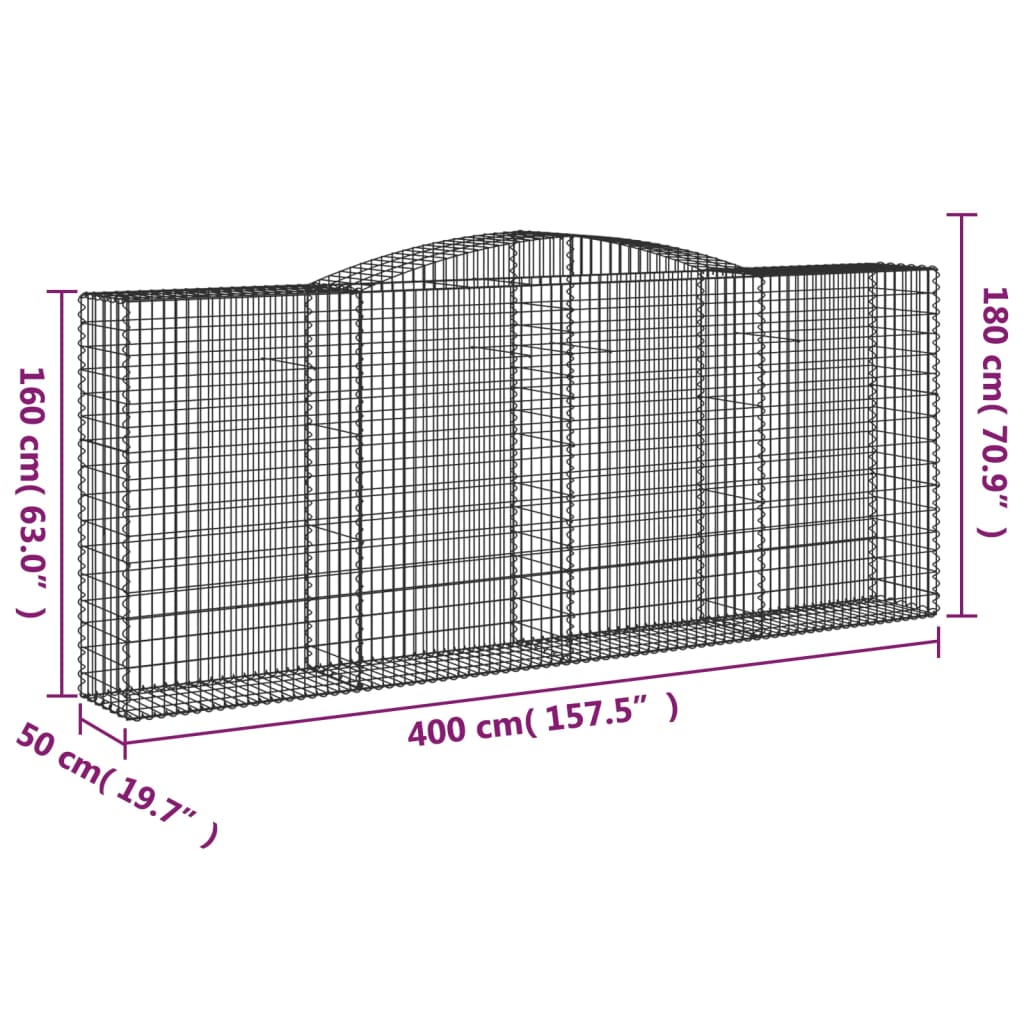 buede gabionkurve 6 stk. 400x50x160/180 cm galvaniseret jern