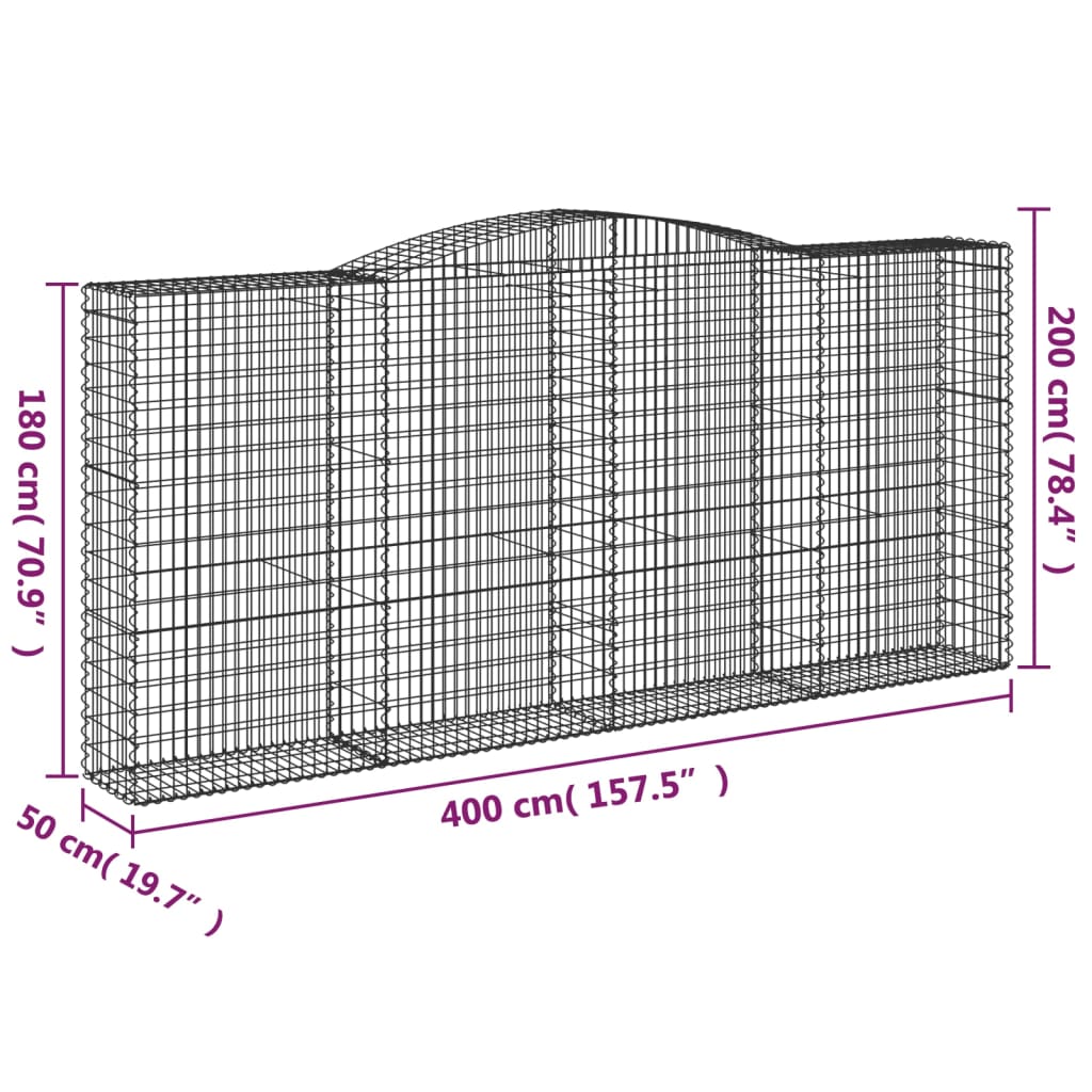 buede gabionkurve 2 stk. 400x50x180/200 cm galvaniseret jern