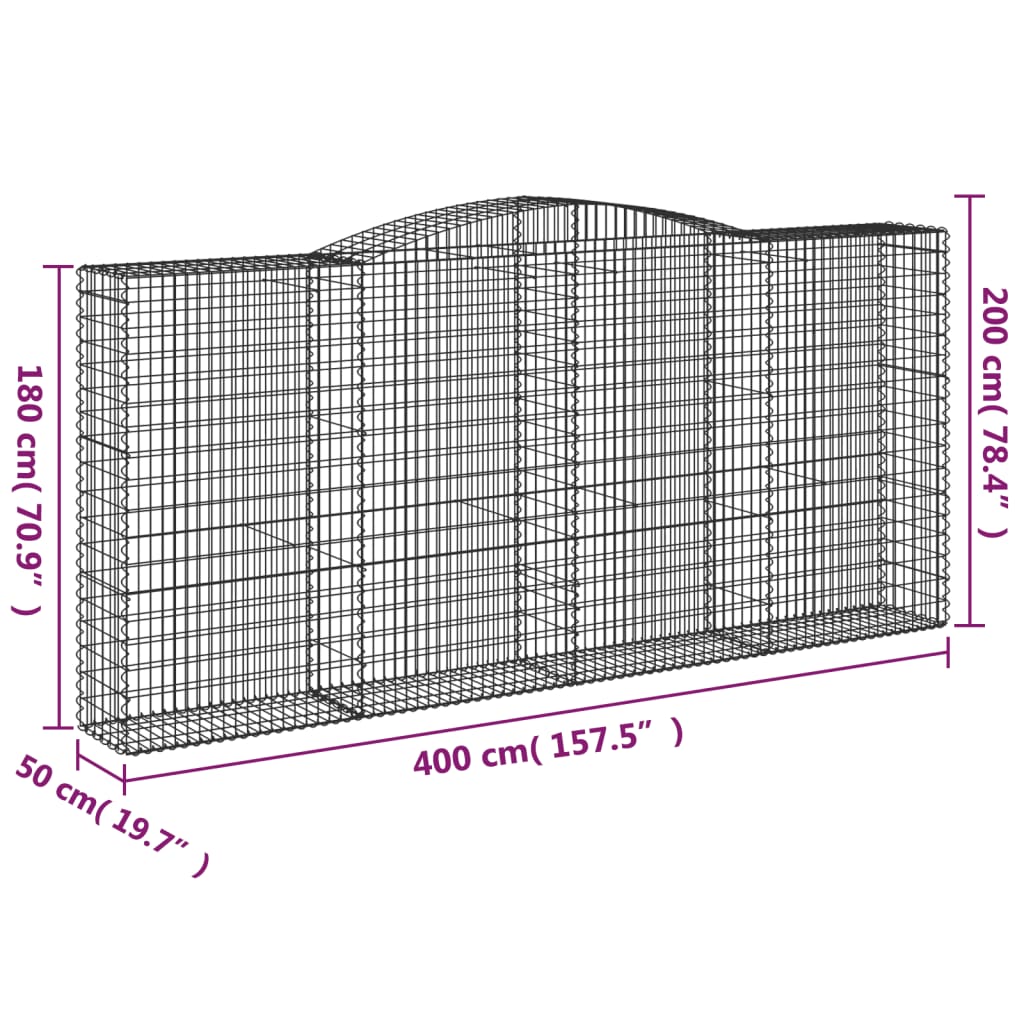 buede gabionkurve 4 stk. 400x50x180/200 cm galvaniseret jern