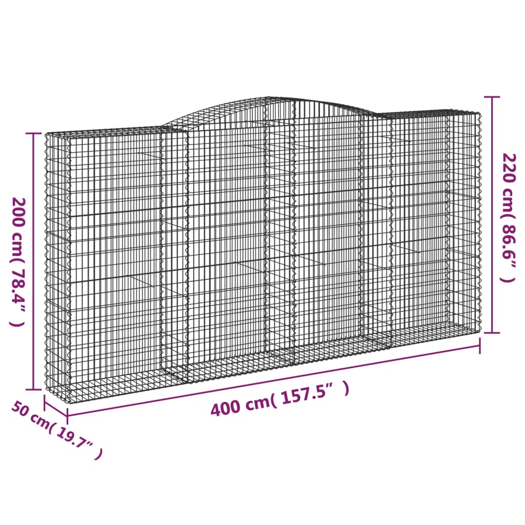 buede gabionkurve 6 stk. 400x50x200/220 cm galvaniseret jern