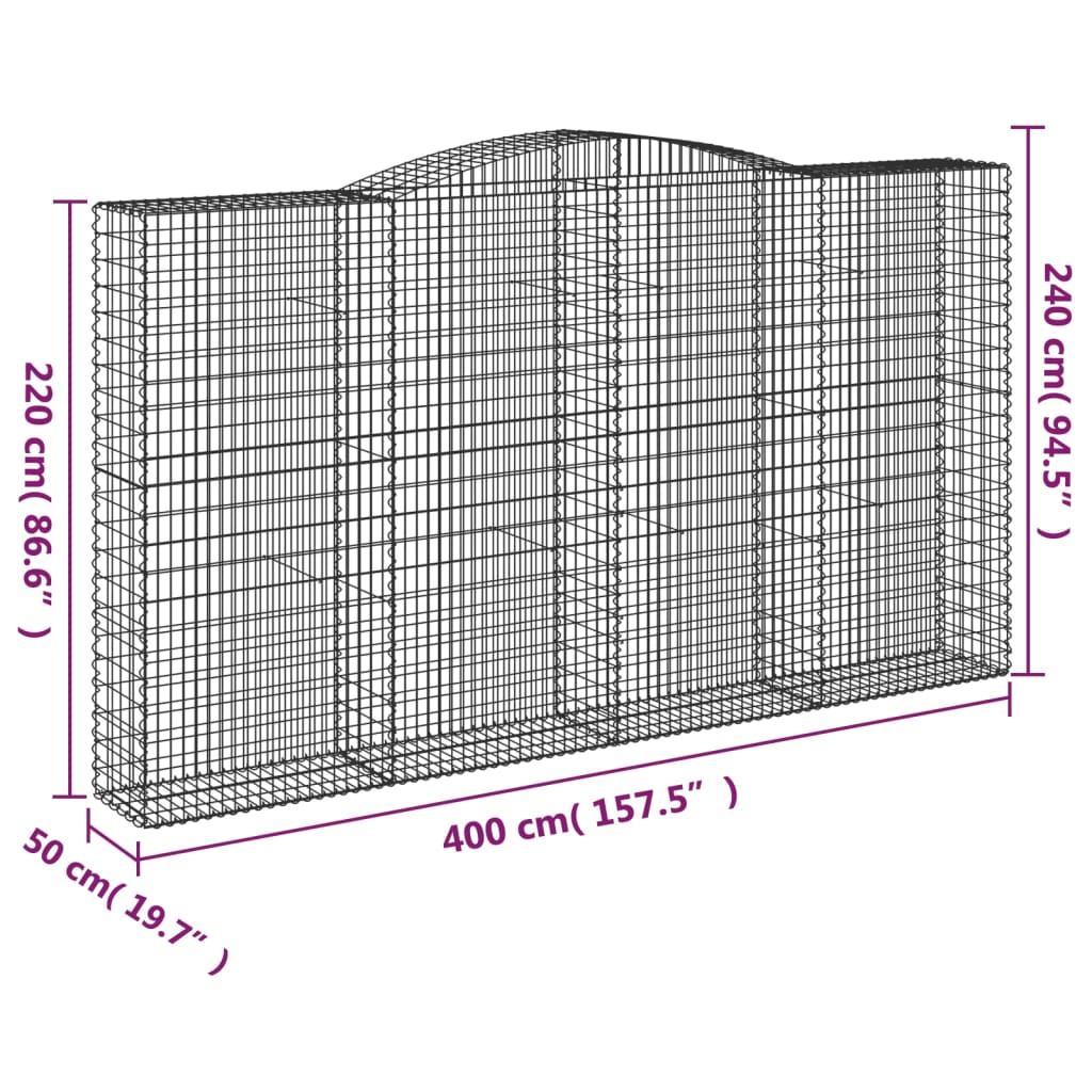 buede gabionkurve 2 stk. 400x50x220/240 cm galvaniseret jern