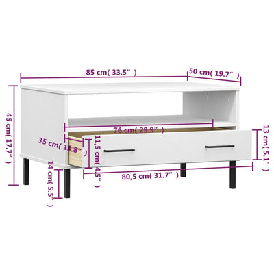 sofabord med metalben OSLO 85x50x45 cm massivt træ hvid