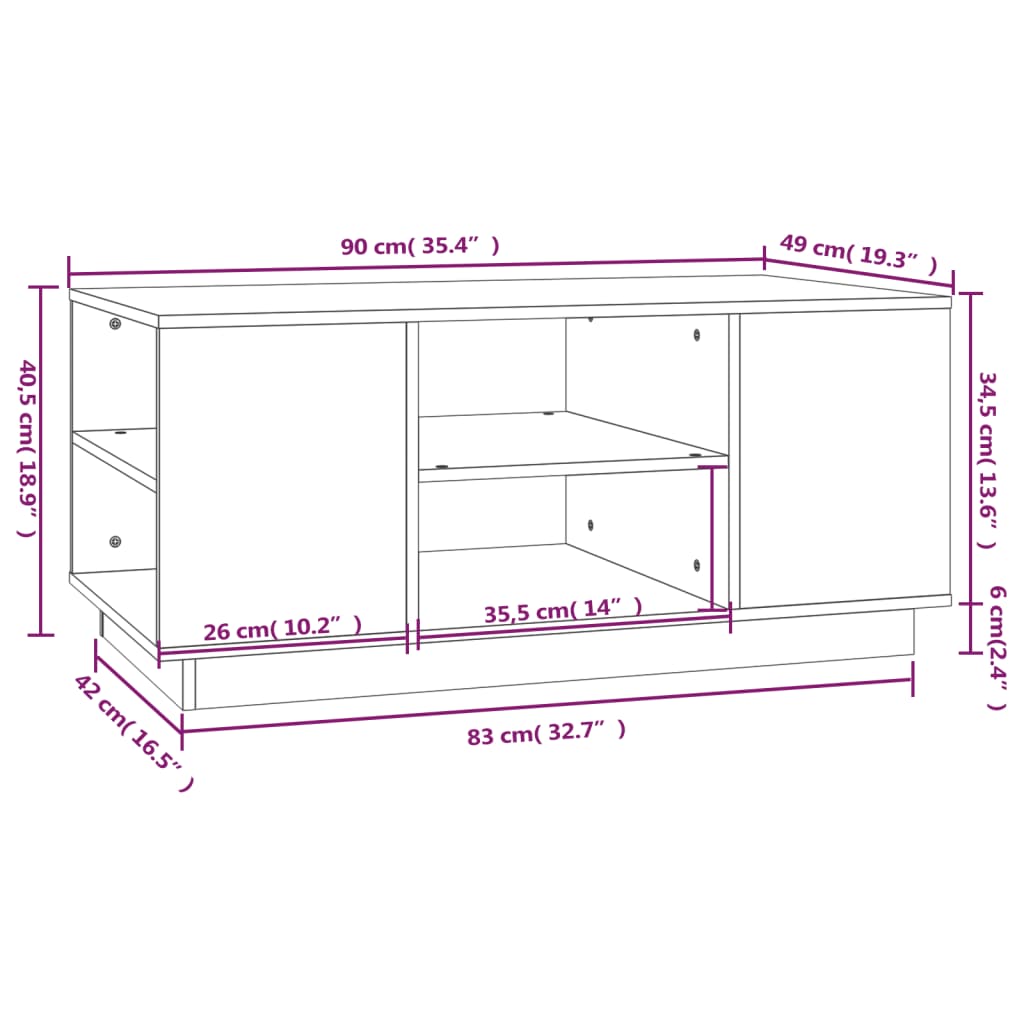 sofabord 90x49x40,5 cm massivt fyrretræ