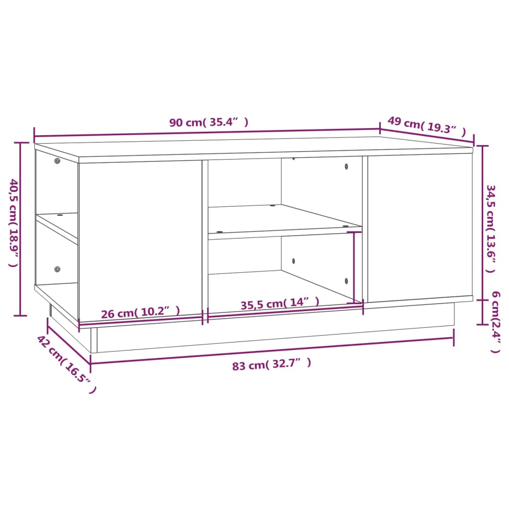 sofabord 90x49x40,5 cm massivt fyrretræ hvid