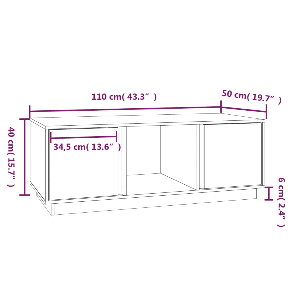 sofabord 110x50x40 cm massivt fyrretræ