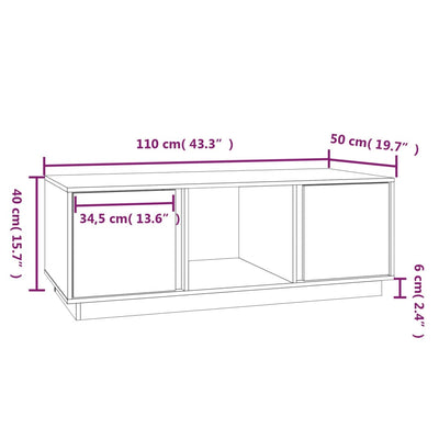 sofabord 110x50x40 cm massivt fyrretræ hvid