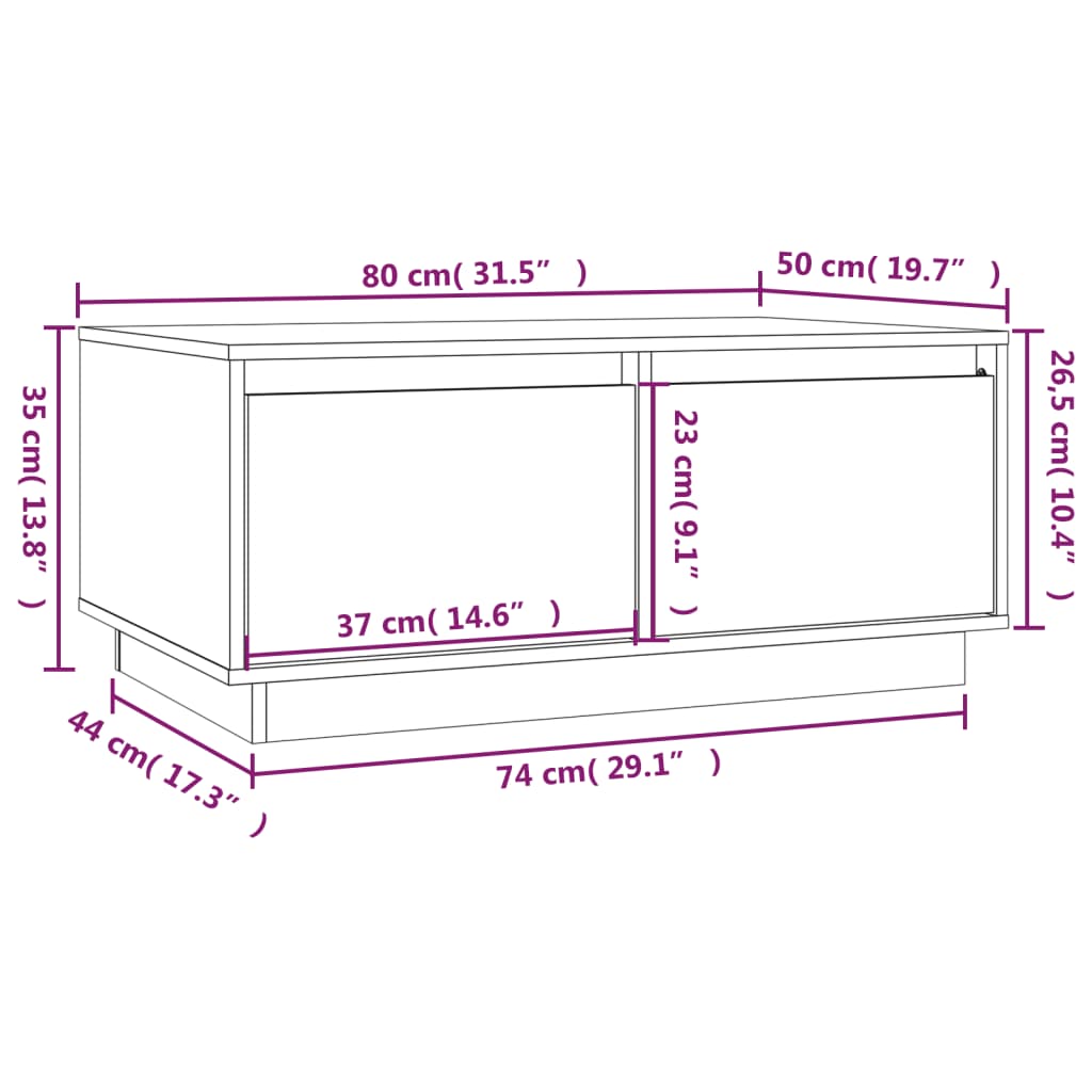 sofabord 80x50x35 cm massivt fyrretræ