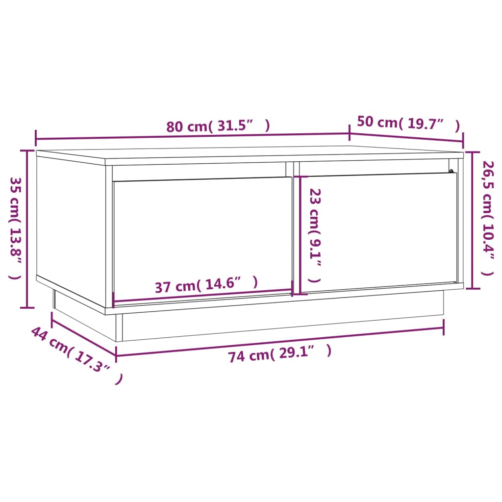 sofabord 80x50x35 cm massivt fyrretræ hvid